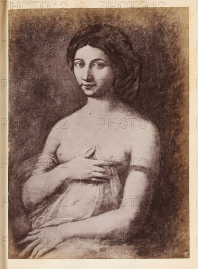 Photo reproduction of a drawing after La Fornarina by Raphael, photograph, reproduction, page,