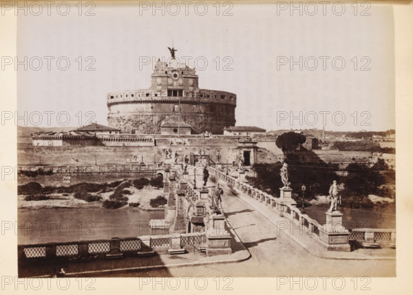 View of the Bridge of Angels and the Castel Sant'Angelo in Rome, photograph, page, Rome, c. 1850 -