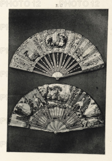 Two fans, page, photomechanical print, number: 'Pl 47', Barcelona (city), c. 1880 - in or before