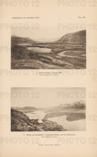 Itivnek-Dalens yderste Del, Elven og Lerbanker i Majorkak-Dalen. set fra Sisorartut, Two views of