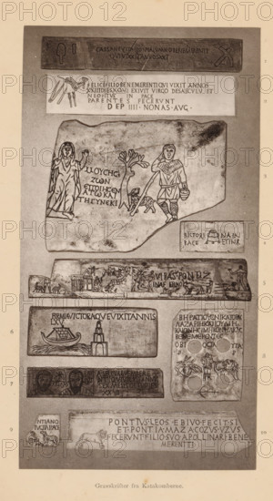 Gravskrifter fra Katakomberne, Ten funerary inscriptions from the Catabombs of Rome, photograph,