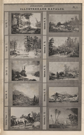 Photo reproduction of ten paintings of landscapes and animals, Johannes Jaeger's Illustrerade