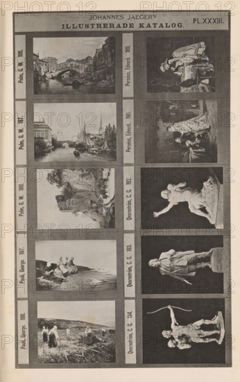 Photo reproduction of seven paintings and three sculptures, Johannes Jaeger's Illustrerade Catalog,