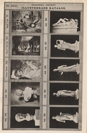 Photo reproduction of seven antique sculptures and three paintings, Johannes Jaeger's Illustrerade