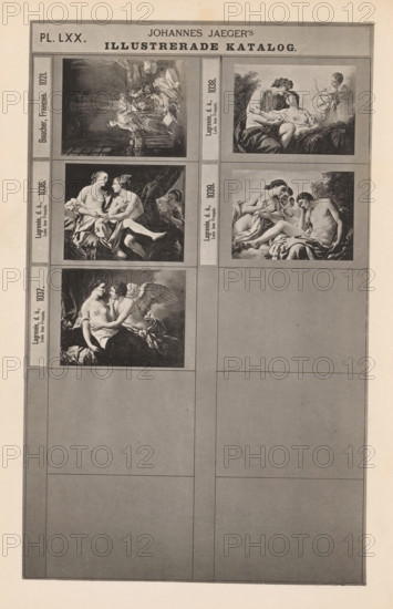 Photo reproduction of five paintings, Johannes Jaeger's Illustrerade Catalog, reproduction, page,