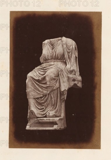 Sculpture on the Palatine Hill, depicting an enthroned Magna Mater, photograph, page, Rome, c. 1863