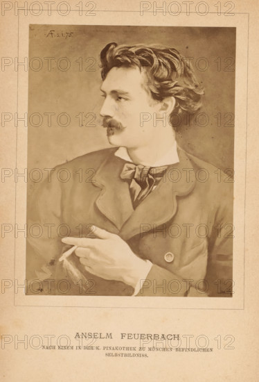 Photo reproduction of a painting, depicting a self-portrait by Anselm Feuerbach, Anselm Feuerbach,