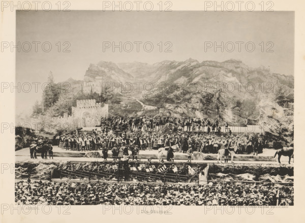 Die Säumer, View of a parade of mule drivers during the Calven-Feier in Chur, page, photomechanical