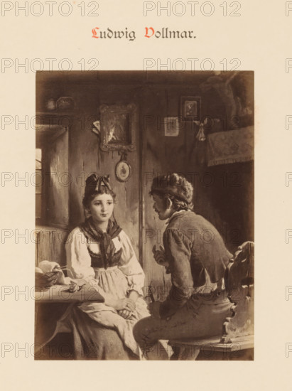 Photo reproduction of a painting by Ludwig Vollmar, depicting a man and a woman at a table in a