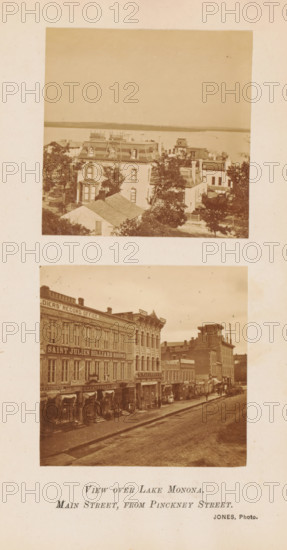 View over Lake Monoma. Main Street, from Pinckney Street, View of Lake Monona and Main Street in