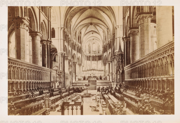 The East Choir, Interior of Canterbury Cathedral with a view of the choir, photograph, page,