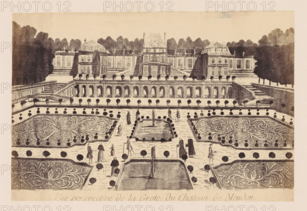 Photo reproduction of a design of the grotto of the Château de Meudon, photograph, reproduction,