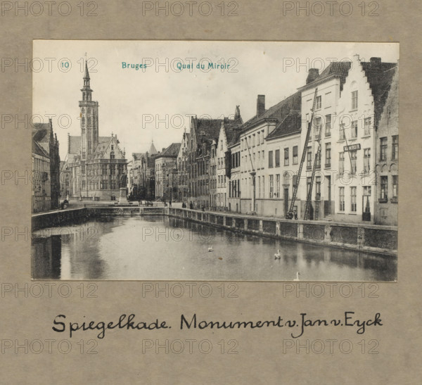 Bruges. Spiegelkade. Monument Jan van Eyck, photograph, 1860 - 1925, photographer, paper,