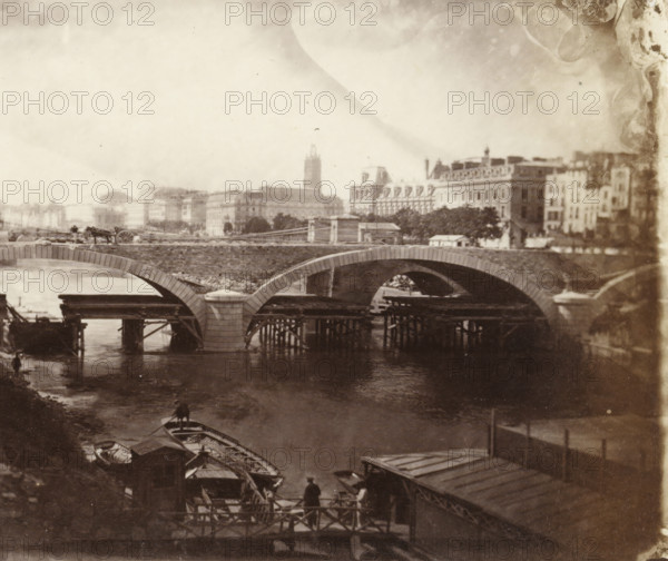 Construction of the Pont Louis-Philippe in Paris, stereograph, photographer: Charles Nègre, Paris,