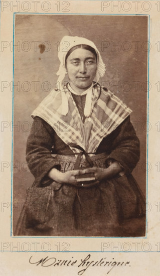 Portrait of a patient in a lunatic asylum, possibly Salpêtrière, photograph, : 'hysterical mania',