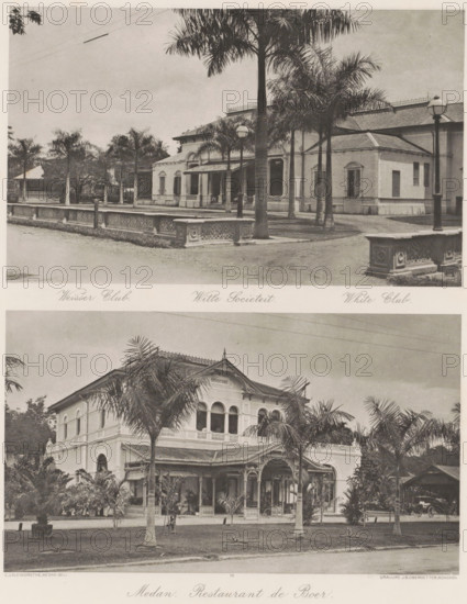 Witte Sociëteit (above) and restaurant De Boer (below) in Medan, Witte Sociëteit (above), Medan.