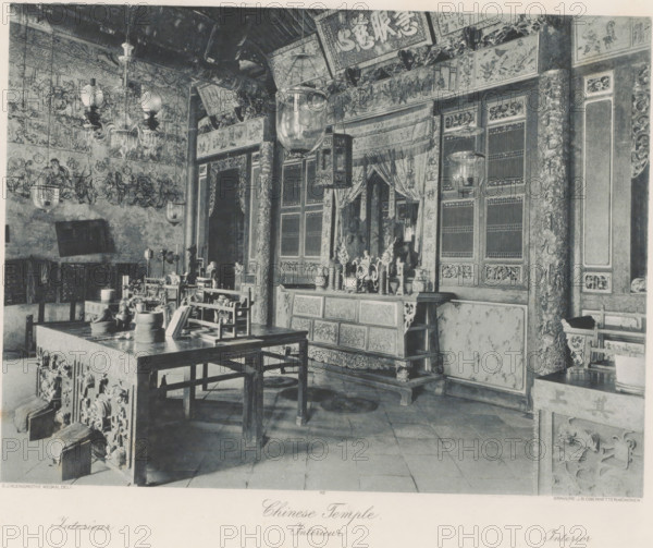Interior of a Chinese temple, presumably in Kloempang on Sumatra, Kloempang. Chinese Temple,