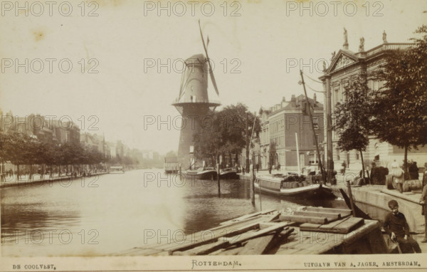 View of the Coolvest in Rotterdam with windmill De Hoop in the center, De Coolvest. Rotterdam.,
