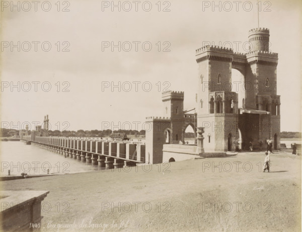 View of a dam on the Nile near Cairo, General view of the Nile dam, photograph, Part of a travel