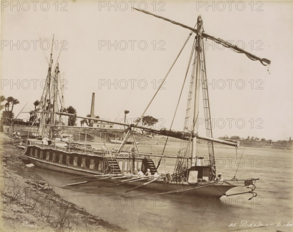 Dahabie on the Nile, Passenger boat (dahabie) on the Nile, photograph, Part of Travel Album with 80
