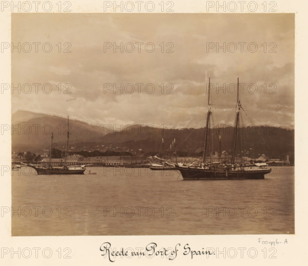 View of the harbor of Port of Spain, album page, photograph, This photo is part of an album.,