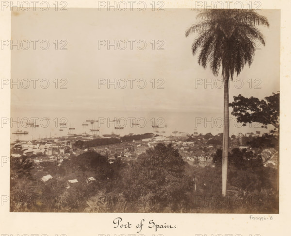 View of the harbor of Port of Spain, album page, photograph, This photo is part of an album.,