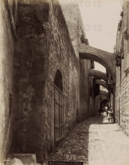 Fifth Station of the Cross on the Via Dolorosa in Jerusalem, V Station. - V Station., photograph,