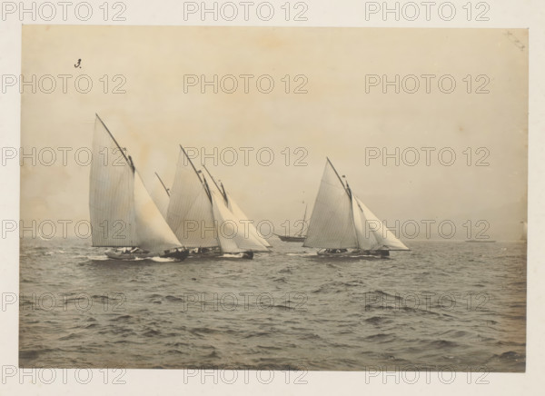 Various sailing ships, including the Windfall, launched, album page, photograph, This photo is part