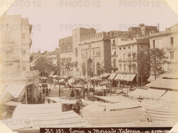 Market in Valencia, Lonja y Mercado. Valencia, album page, photograph, This photo is part of an