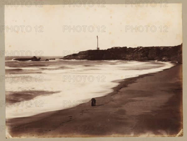 Côte des Fous with lighthouse near Biarritz, album page, photograph, This photo is part of an album