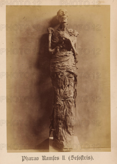 Mummy of Pharaoh Ramses II, Pharaoh Ramses II (Sesostris), photograph, page, inscription: 'Verlag