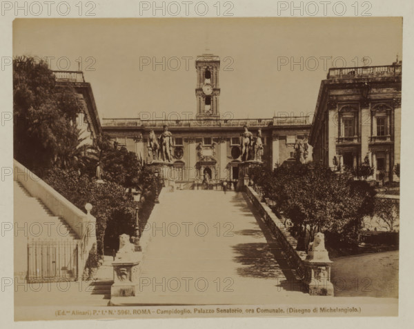 Stairs to the Senators Palace on the Capitoline Hill in Rome, Italy, Campidoglio. Palazzo Senatorio