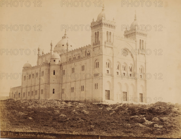 View of the Cathedral of Saint-Louis on the Byrsa in Tunisia, Cathédrale de Carthage, photograph,