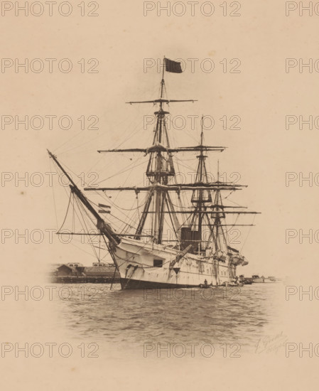 Ship at anchor, probably in Algeria (former title), Screw steamship 1st class Zr.Ms. Tromp of the