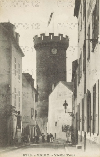 View of the Tour de l'Horloge in Vichy, Vichy.-Vieille Tour, photomechanical print, stereograph,