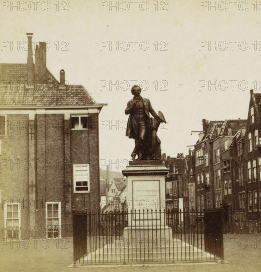 Ary Scheffer, Dordt, Statue of Ary Scheffer in Dordrecht, stereograph, Dordrecht, after sculpture