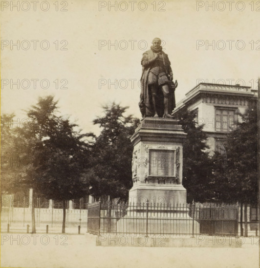 The Hague, Plein, View of the statue of William of Orange on the Plein in The Hague, stereograph,