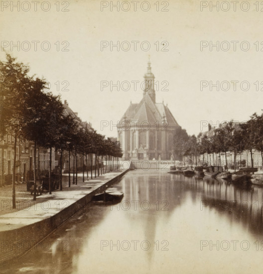 View of the Nieuwe Kerk in The Hague, seen from the Wijnhaven, The Hague, Nieuwe Kerk, stereograph,