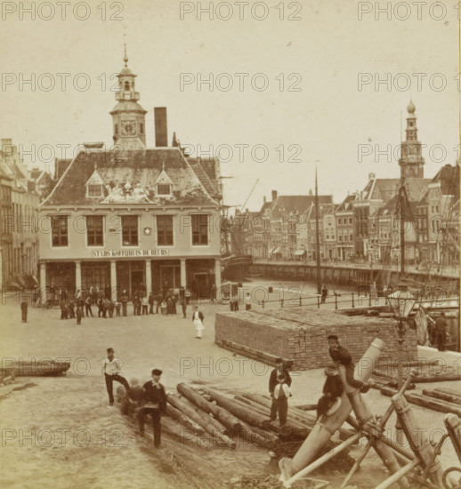 Middelburg, View of city coffee house De Beurs in Vlissingen, stereograph, inscription: 'MB',