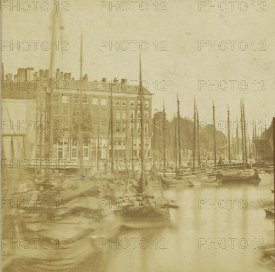 Vue prize a Rotterdam, View of the Old Harbor in Rotterdam, Hollande, stereograph, inscription: