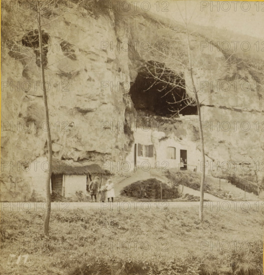 View of rock houses in Geulem, Limburg, Rock houses, Geographical sculpture gallery, stereograph,