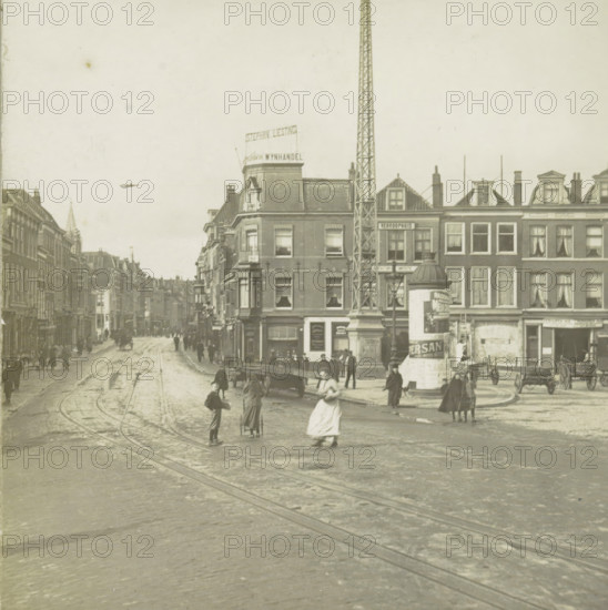 s Gravenhage.- Wagenplein, View of the Wagenplein in The Hague, stereograph, number: '112.', The