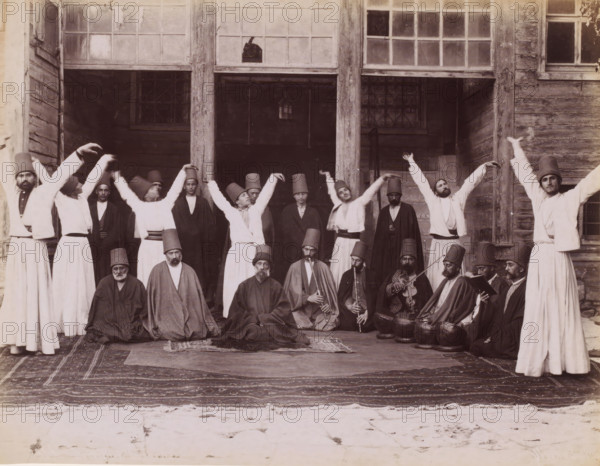 Dervishes during a sama, photograph, inscription: 'illegible', photographer: Sébah & Joaillier,