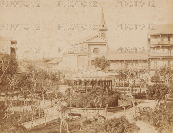 View of the Place de Lesseps in Port Said, Place de Lesseps, Port Saïd, photograph, inscription: