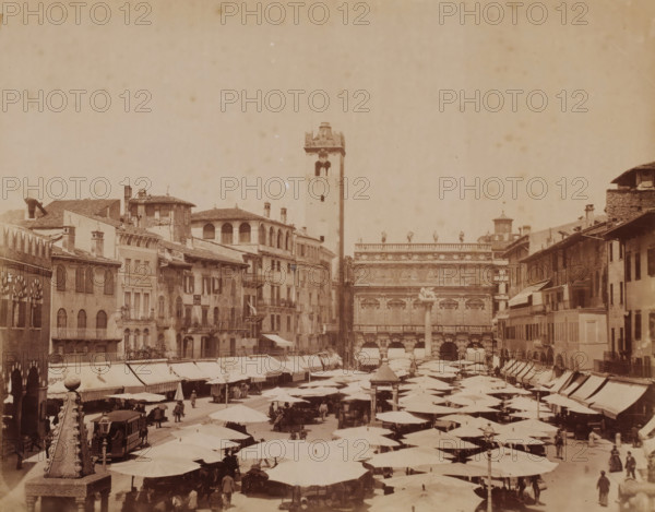 Market square in Verona, Italy, photograph, number: '13', inscription: 'Verona', inscription:
