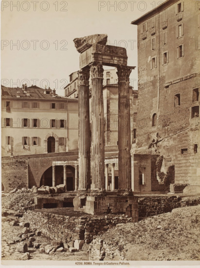 Tempio di Castore e Polluce, Remains of the Temple of Castor and Pollux in Rome, Italy, Roma,