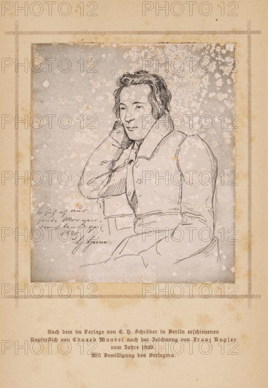 Photo reproduction of an etched portrait of Heinrich Heine by Eduard Mandel after a drawing by