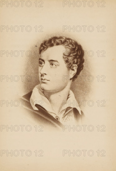 Photo reproduction of a drawn portrait of Lord Byron, Lord Byron, photograph, reproduction, page,