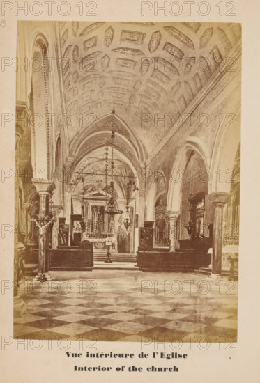 Photo reproduction of a drawing of the interior of the church of San Lazzaro degli Armeni, Venice,