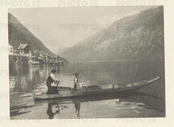 Boat on the Hallstätter See, Lac de Hallstatt, photomechanical print, photographer: Albert baron de